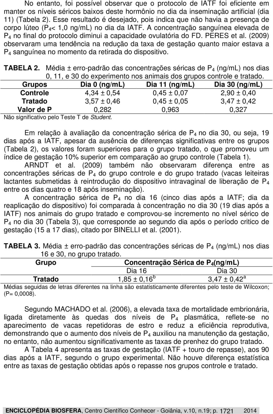 A concentração sanguínea elevada de P 4 no final do protocolo diminui a capacidade ovulatória do FD. PERES et al.