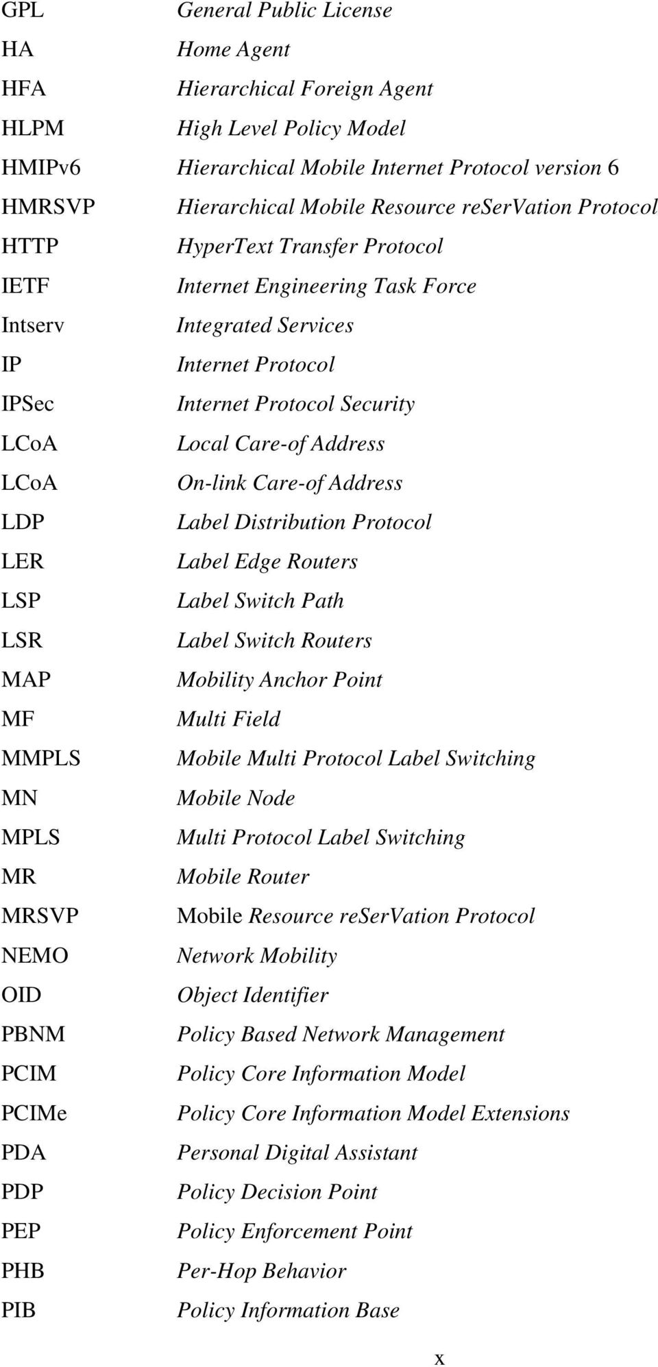 LCoA On-link Care-of Address LDP Label Distribution Protocol LER Label Edge Routers LSP Label Switch Path LSR Label Switch Routers MAP Mobility Anchor Point MF Multi Field MMPLS Mobile Multi Protocol
