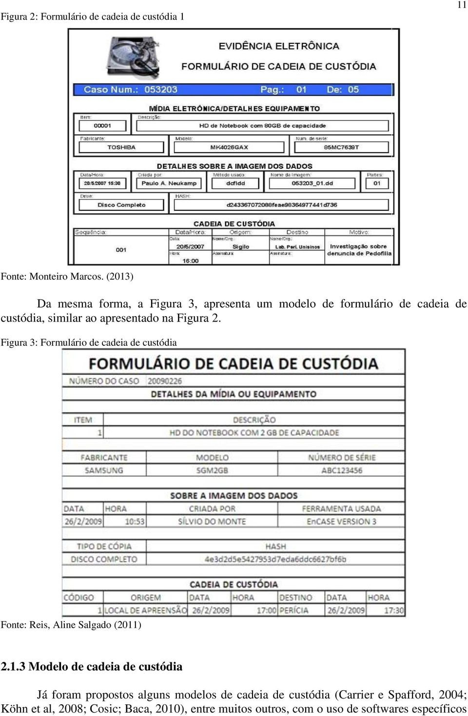 Figura 2. Figura 3: Formulário de cadeia de custódia Fonte: Reis, Aline Salgado (2011