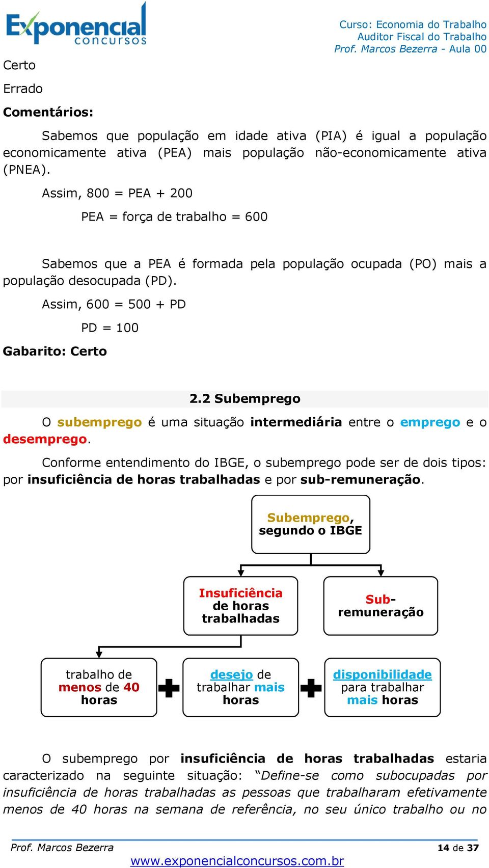 2 Subemprego O subemprego é uma situação intermediária entre o emprego e o desemprego.