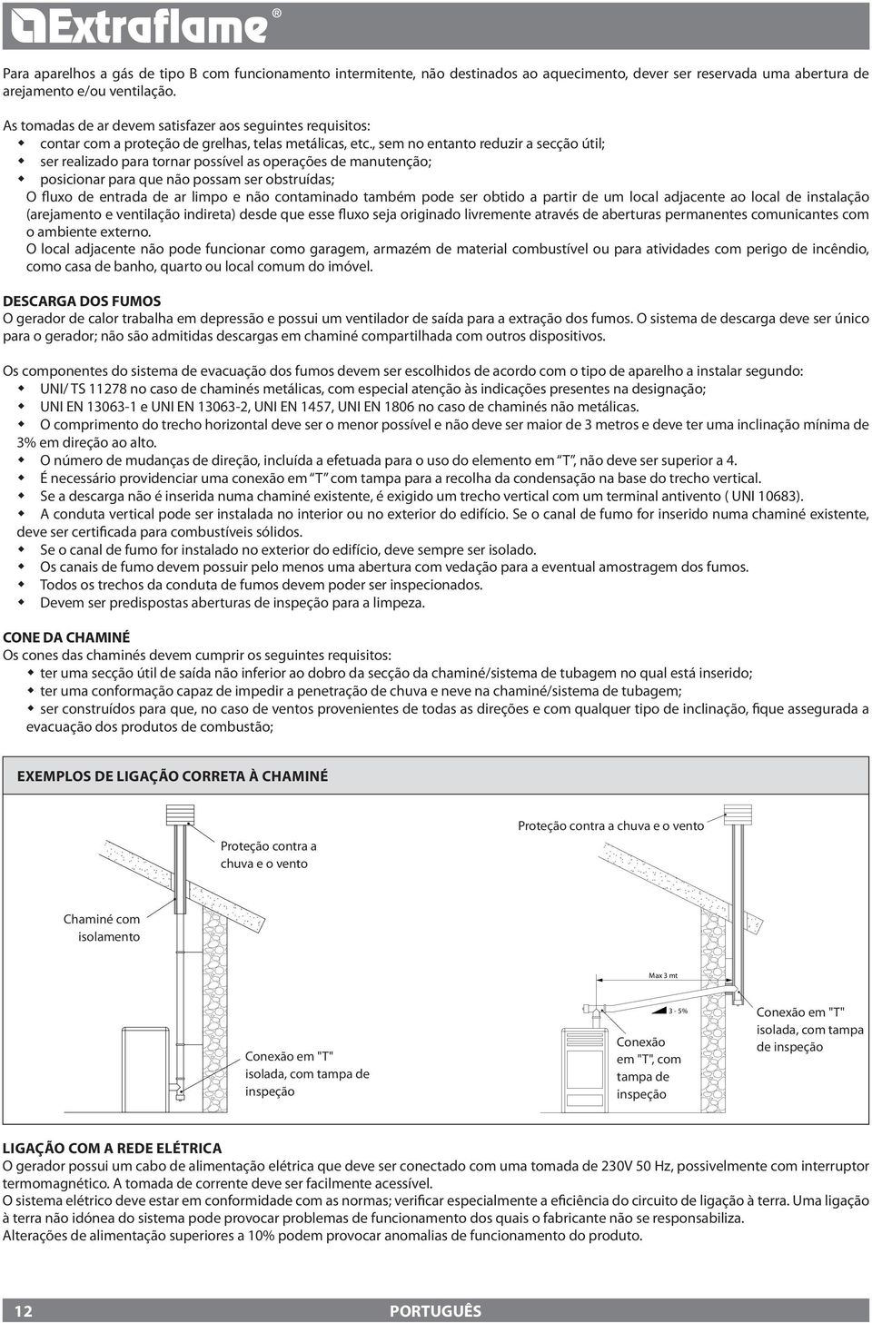 , sem no entanto reduzir a secção útil; ser realizado para tornar possível as operações de manutenção; posicionar para que não possam ser obstruídas; O fluxo de entrada de ar limpo e não contaminado