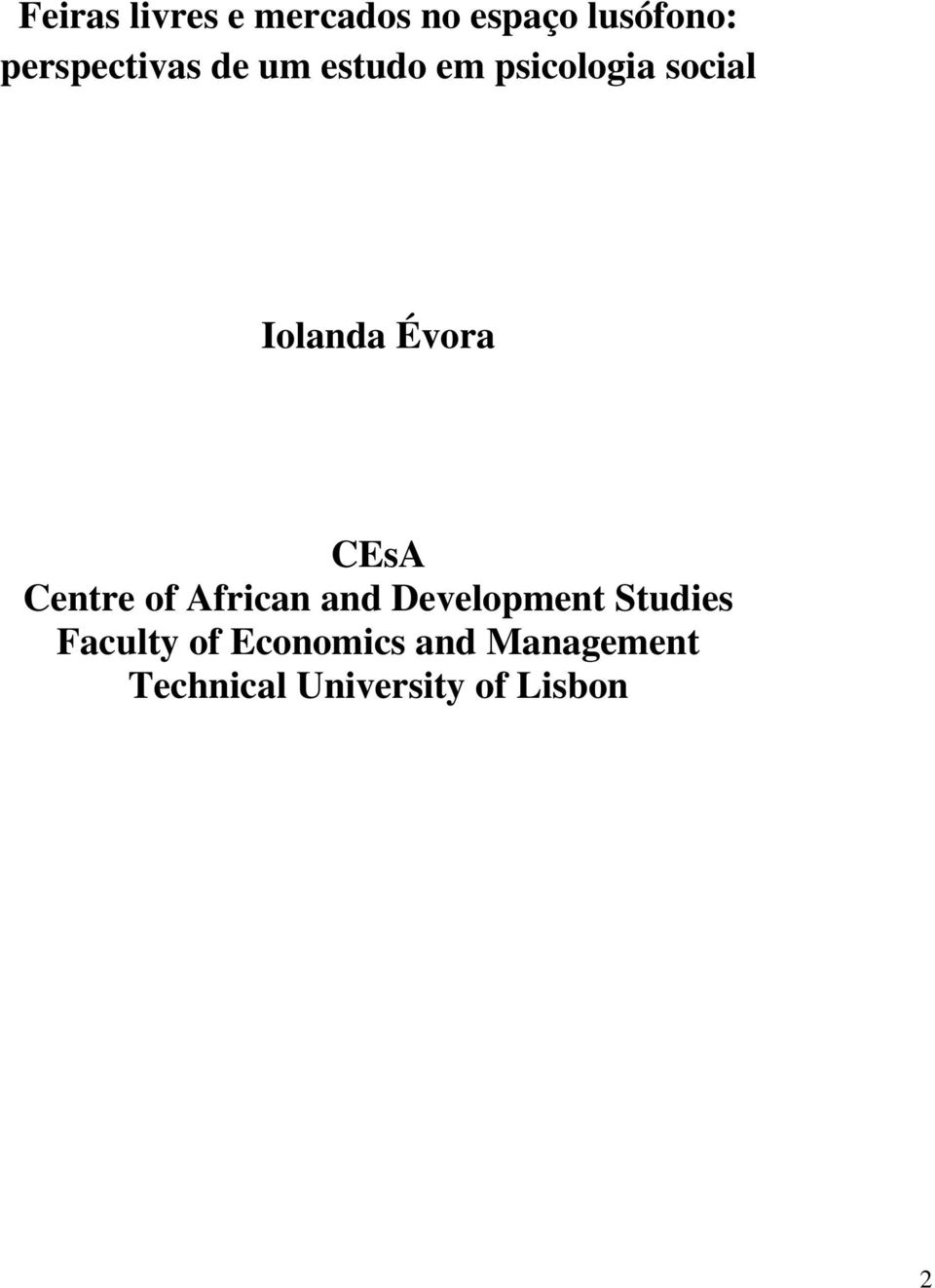 Évora CEsA Centre of African and Development Studies