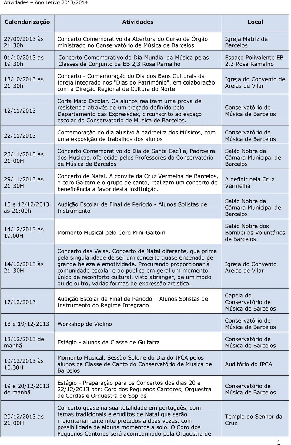 - Comemoração do Dia dos Bens Culturais da Igreja integrado nos "Dias do Património", em colaboração com a Direção Regional de Cultura do Norte Corta Mato Escolar.