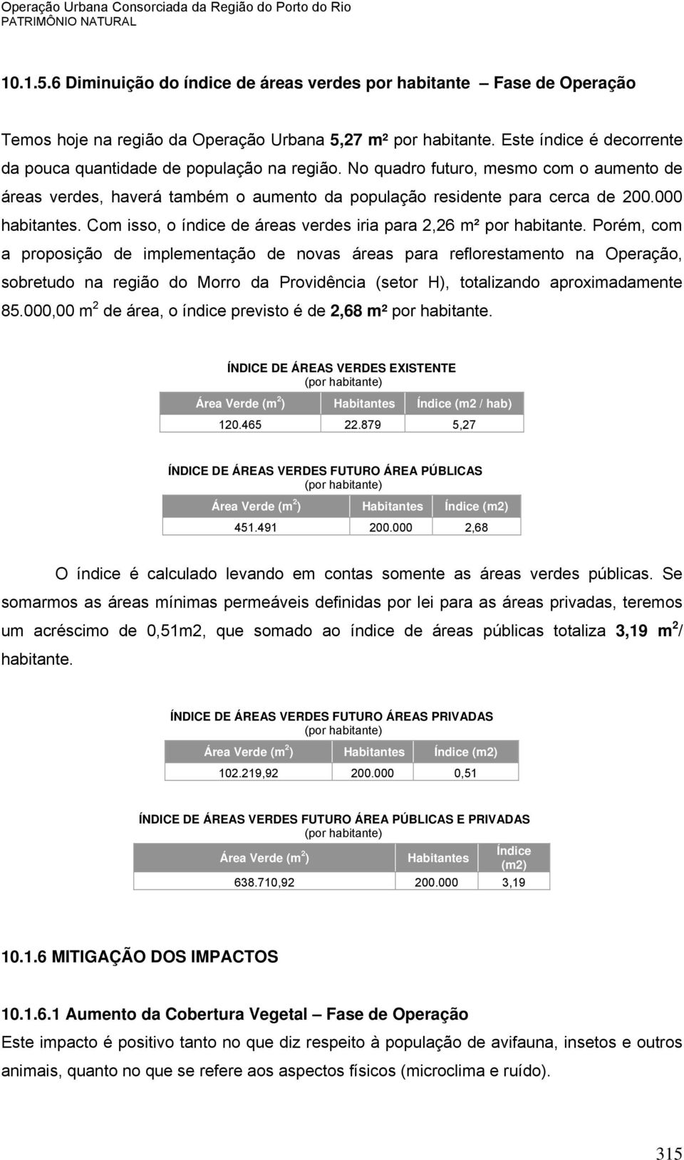 000 habitantes. Com isso, o índice de áreas verdes iria para 2,26 m² por habitante.