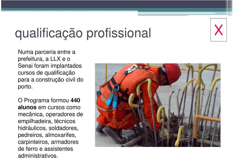 O Programa formou 440 alunos em cursos como mecânica, operadores de empilhadeira,