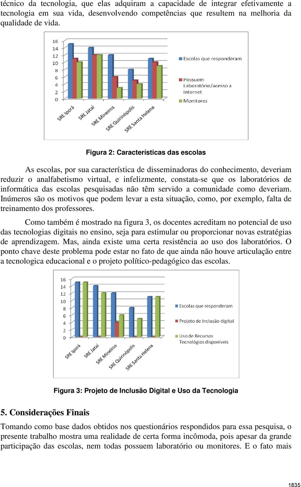 de informática das escolas pesquisadas não têm servido a comunidade como deveriam. Inúmeros são os motivos que podem levar a esta situação, como, por exemplo, falta de treinamento dos professores.