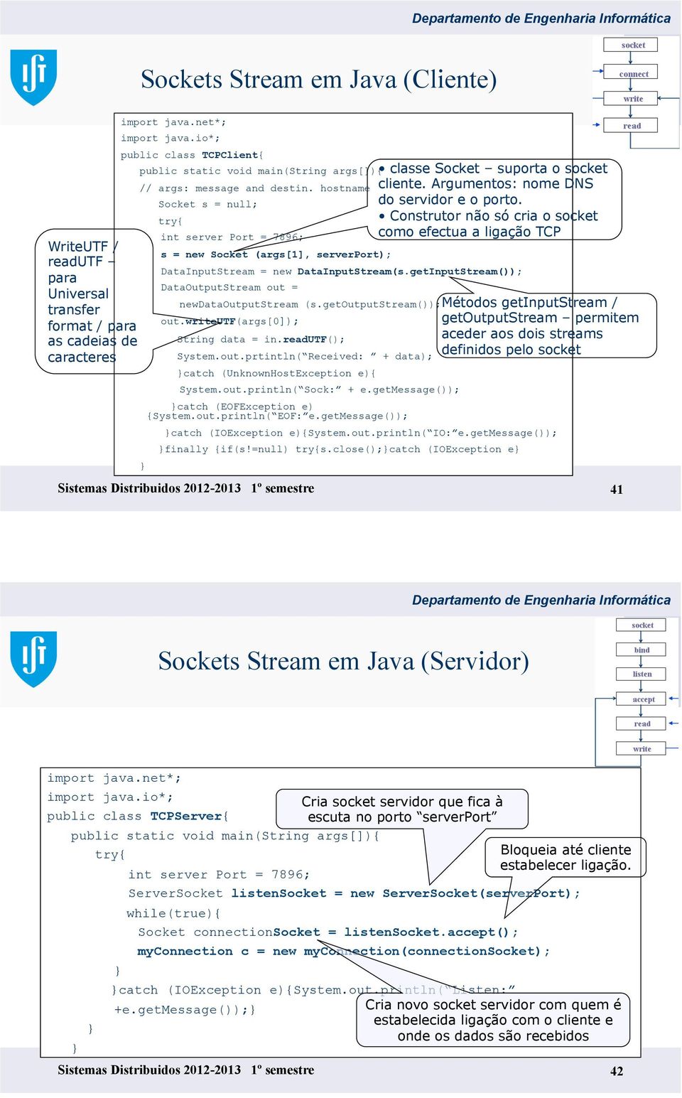 Argumentos: nome DNS Socket s = null; do servidor e o porto.