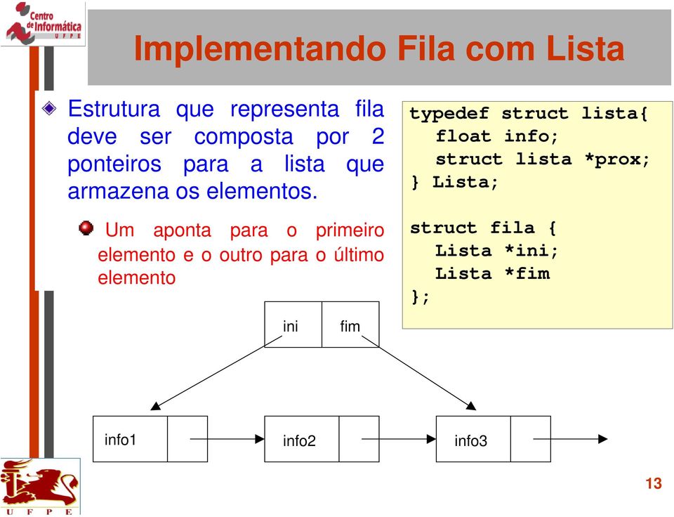 Um aponta para o primeiro elemento e o outro para o último elemento typedef struct