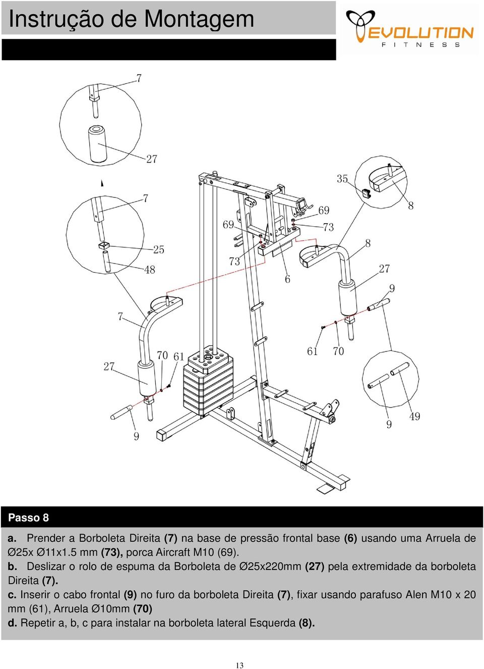 5 mm (73), porca Aircraft M10 (69). b.