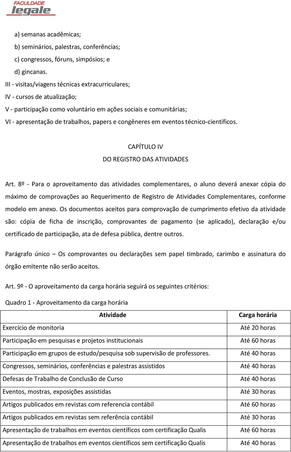 eventos técnico-científicos. CAPÍTULO IV DO REGISTRO DAS ATIVIDADES Art.