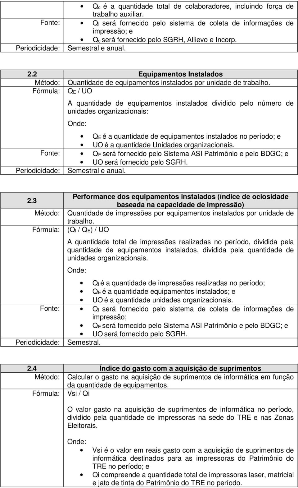 2 Equipamentos Instalados Método: Quantidade de equipamentos instalados por unidade de trabalho.