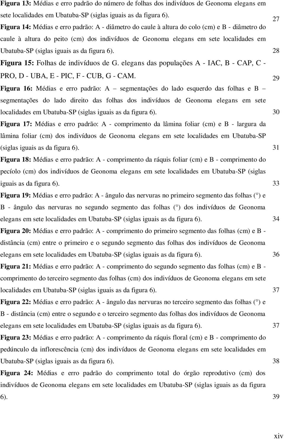 (siglas iguais as da figura 6). 28 Figura 15: Folhas de indivíduos de G. elegans das populações A - IAC, B - CAP, C - PRO, D - UBA, E - PIC, F - CUB, G - CAM.