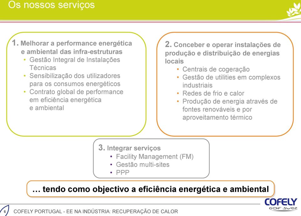 energéticos Contrato global de performance em eficiência energética e ambiental 2.