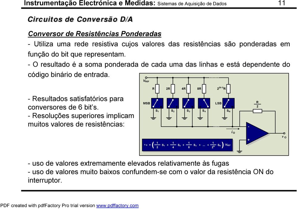 V REF R 2R 4R 8R 2 (N-1) R -Resultados satisfatórios para conversores de 6 bit s.