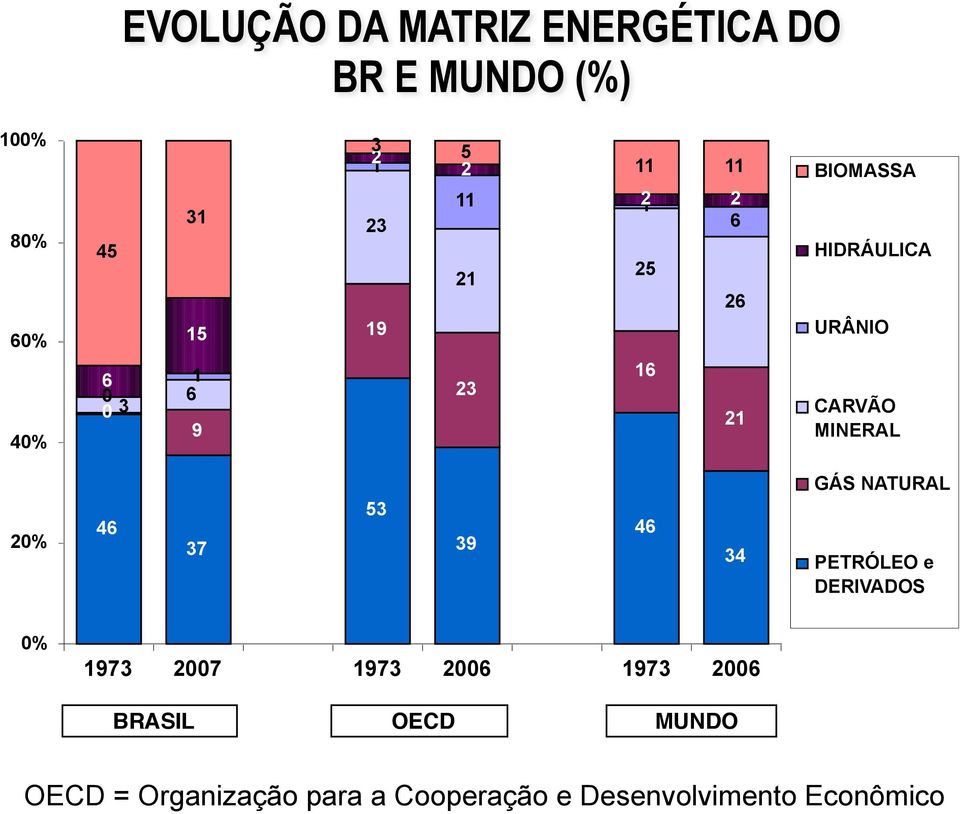 MINERAL 20% 46 37 53 39 46 34 GÁS NATURAL PETRÓLEO e DERIVADOS 0% 1973 2007 1973 2006