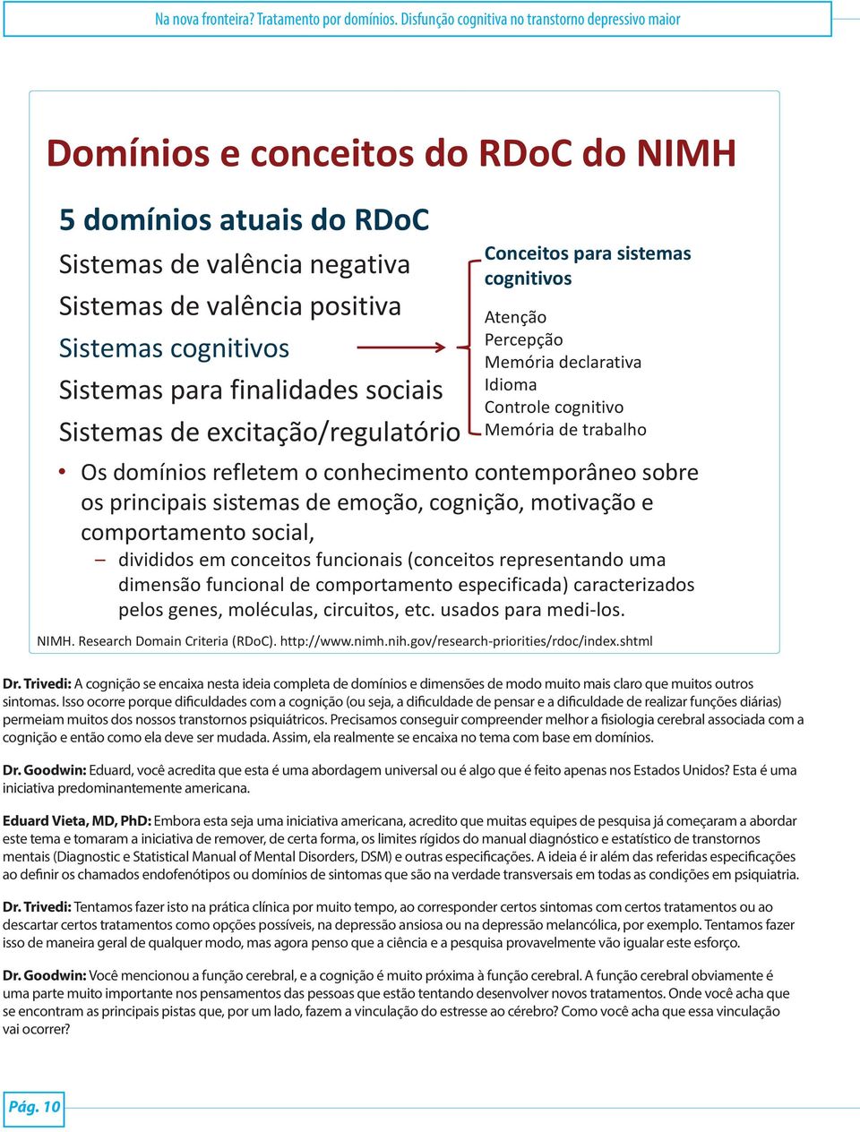 Sistemas para finalidades sociais Sistemas de excitação/regulatório Conceitos para sistemas cognitivos Atenção Percepção Memória declarativa Idioma Controle cognitivo Memória de trabalho Os domínios