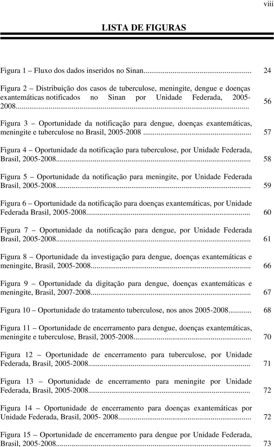 .. 56 Figura 3 Oportunidade da notificação para dengue, doenças exantemáticas, meningite e tuberculose no Brasil, 2005-2008.