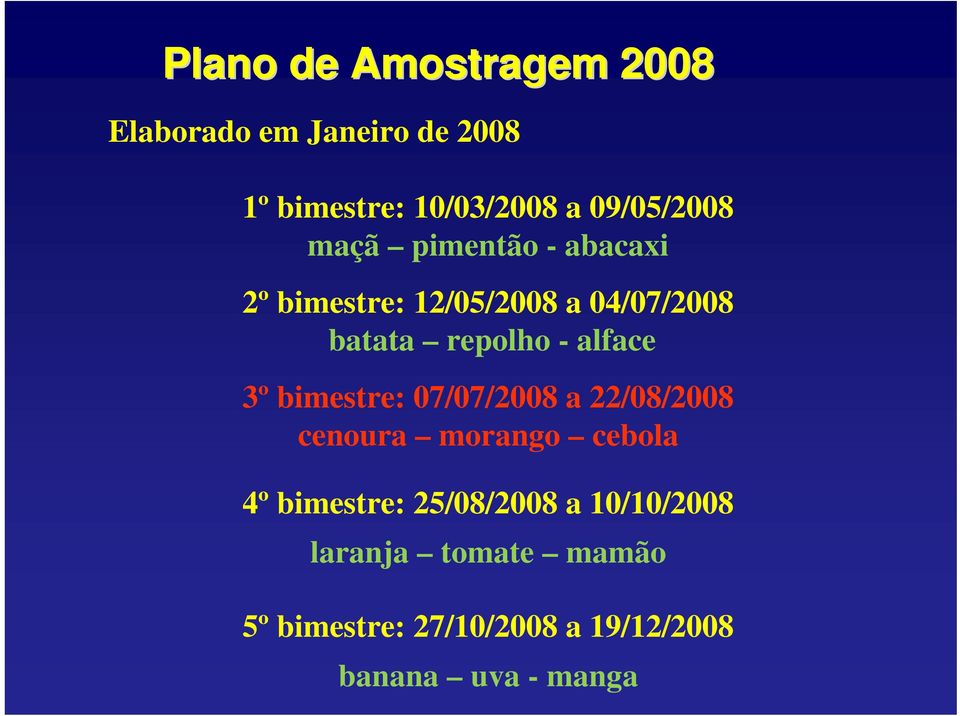 - alface 3º bimestre: 07/07/2008 a 22/08/2008 cenoura morango cebola 4º bimestre: