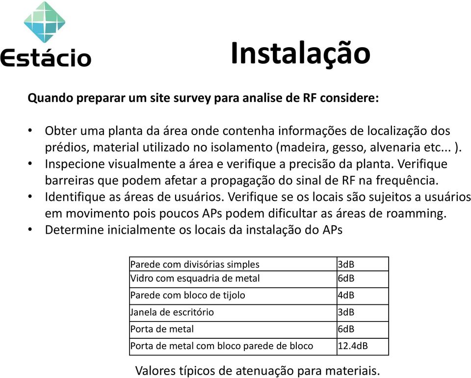 Identifique as áreas de usuários. Verifique se os locais são sujeitos a usuários em movimento pois poucos APs podem dificultar as áreas de roamming.