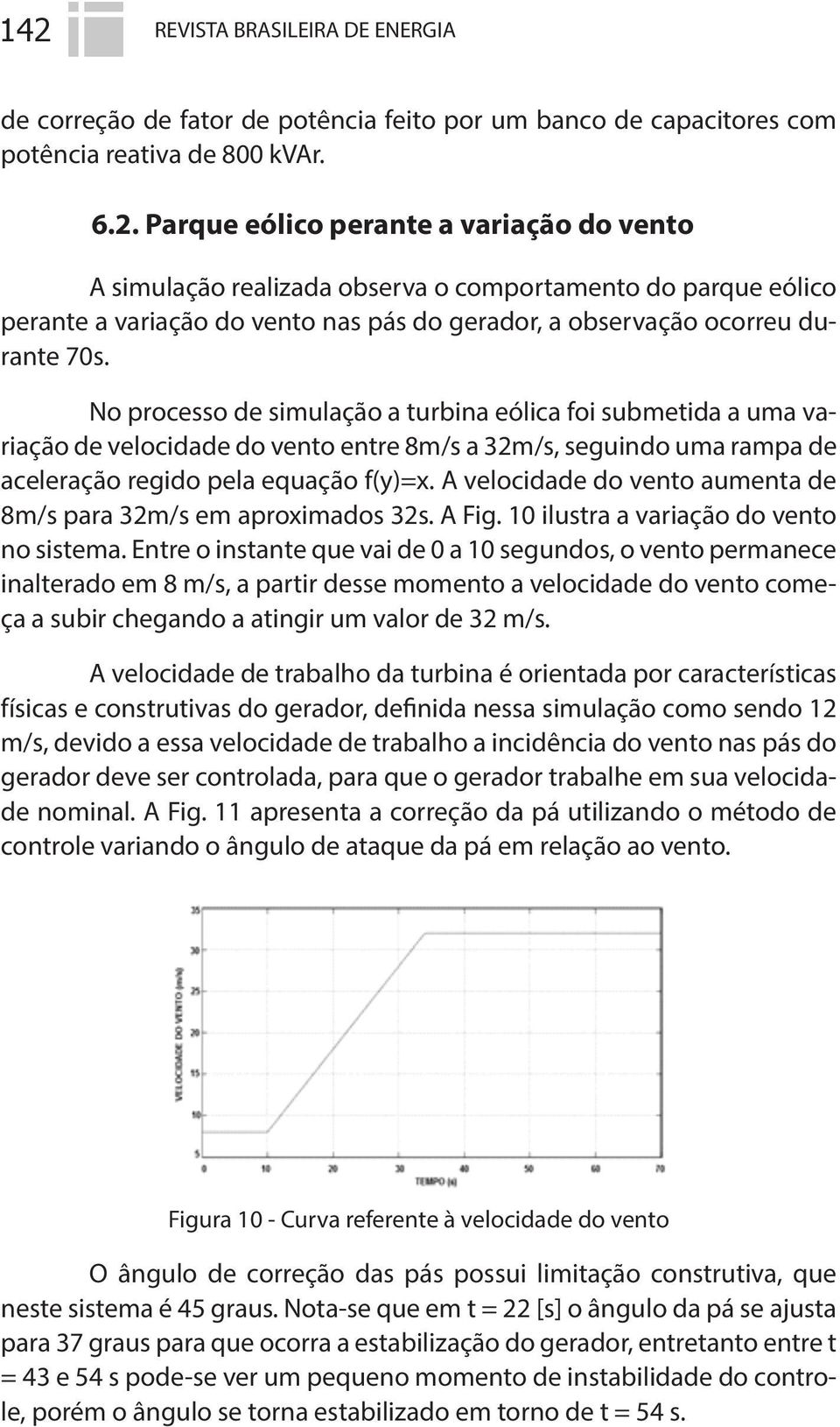 A velocidade do vento aumenta de 8m/s para 32m/s em aproximados 32s. A Fig. 10 ilustra a variação do vento no sistema.