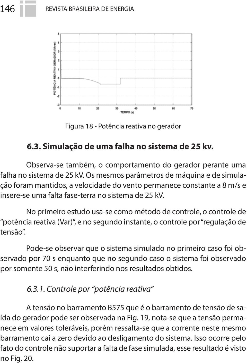 Os mesmos parâmetros de máquina e de simulação foram mantidos, a velocidade do vento permanece constante a 8 m/s e insere-se uma falta fase-terra no sistema de 25 kv.