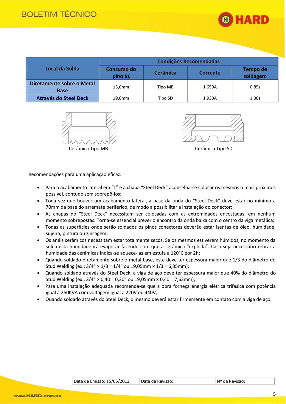 contudo sem sobrepô-los; Toda vez que houver um acabamento lateral, a base da onda do Steel Deck deve estar no mínimo a 70mm da base do arremate periférico, de modo a possibilitar a instalação do