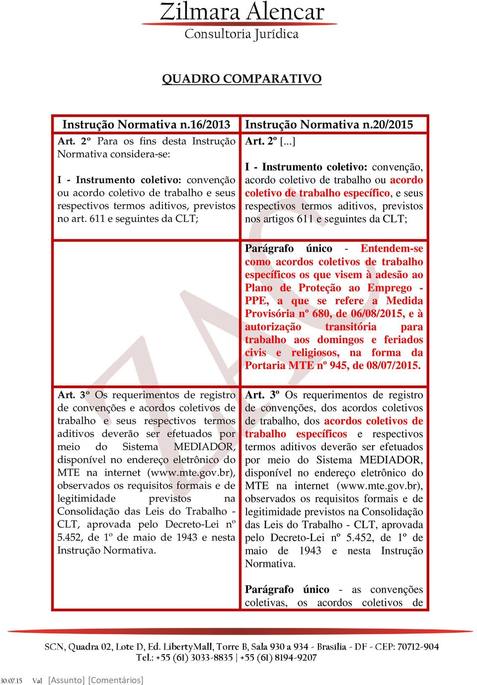 611 e seguintes da CLT; Instrução Normativa n.20/2015 Art. 2º [.