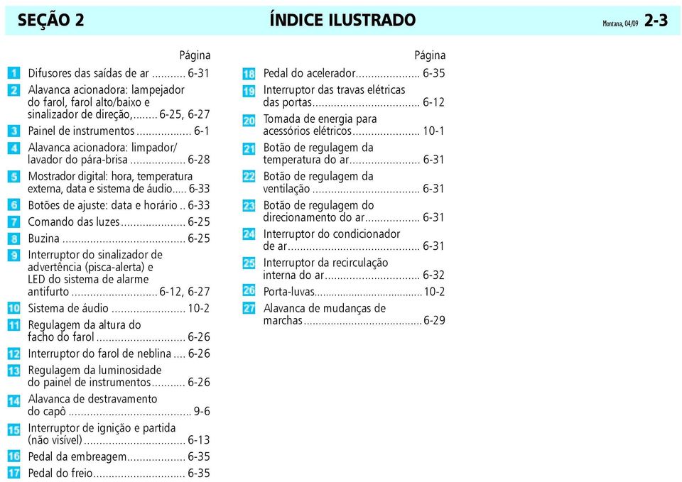 . 6-33 Comando das luzes... 6-25 Buzina... 6-25 Interruptor do sinalizador de advertência (pisca-alerta) e LED do sistema de alarme antifurto...6-12, 6-27 Sistema de áudio.