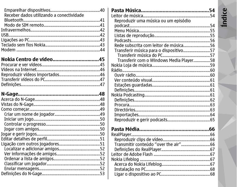 ..48 Vistas do N-Gage...48 Como começar...49 Criar um nome de jogador...49 Iniciar um jogo...50 Controlar o progresso...50 Jogar com amigos...50 Jogar e gerir jogos...50 Editar detalhes de perfil.