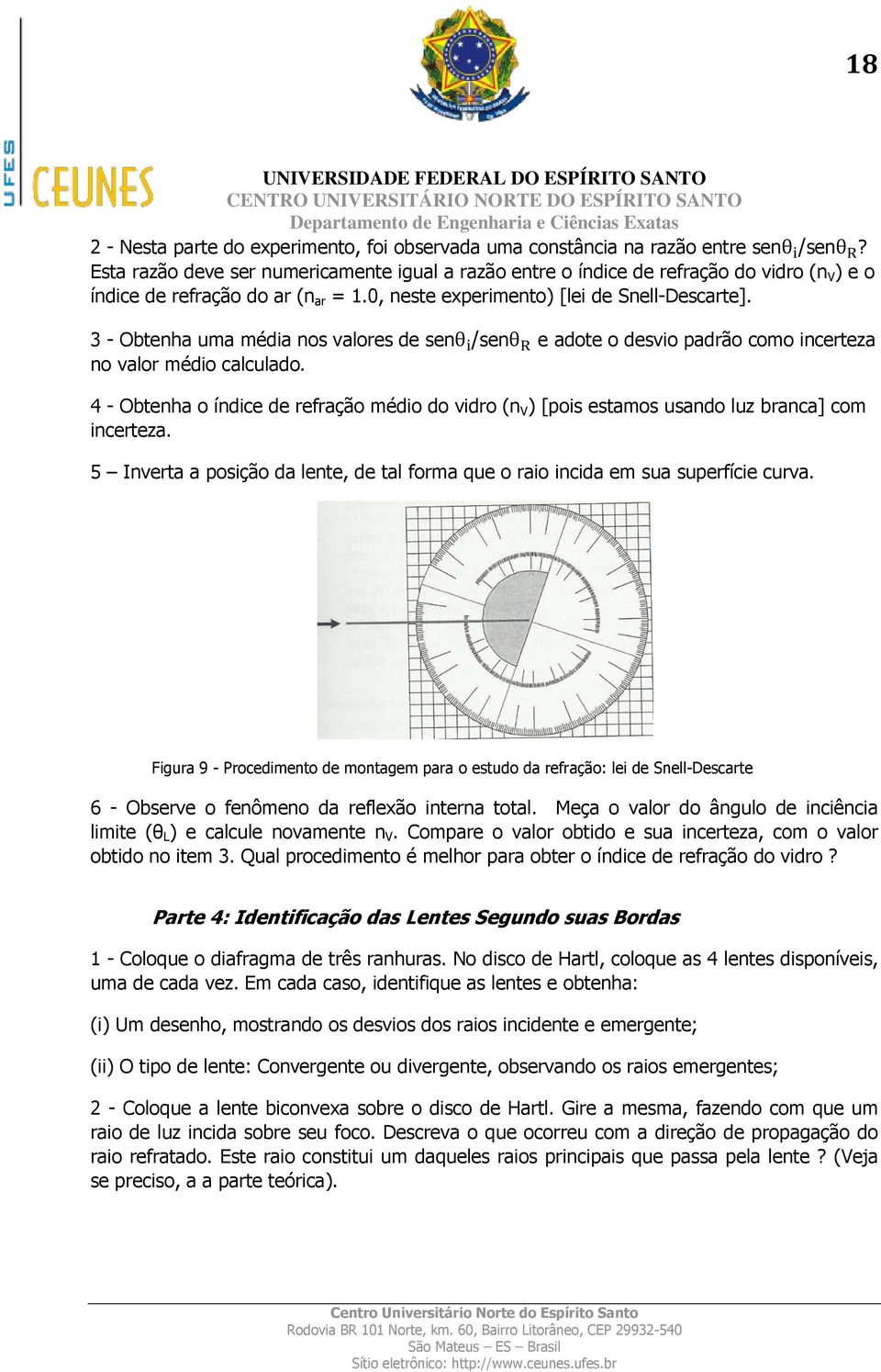 3 - Obtenha uma média nos valores de sen /sen e adote o desvio padrão como incerteza no valor médio calculado.