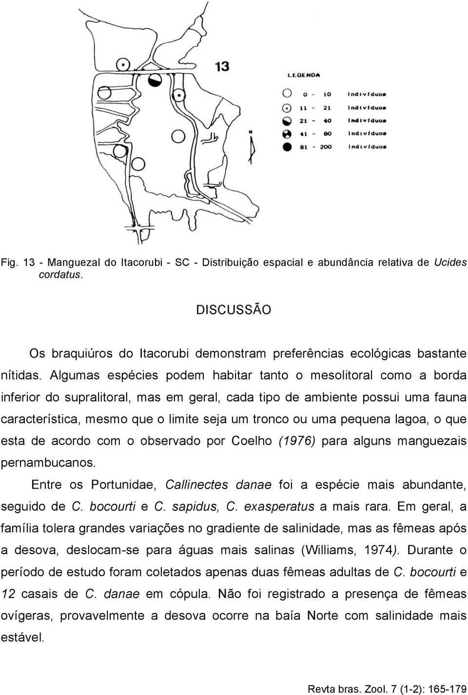 pequena lagoa, o que esta de acordo com o observado por Coelho (1976) para alguns manguezais pernambucanos. Entre os Portunidae, Callinectes danae foi a espécie mais abundante, seguido de C.