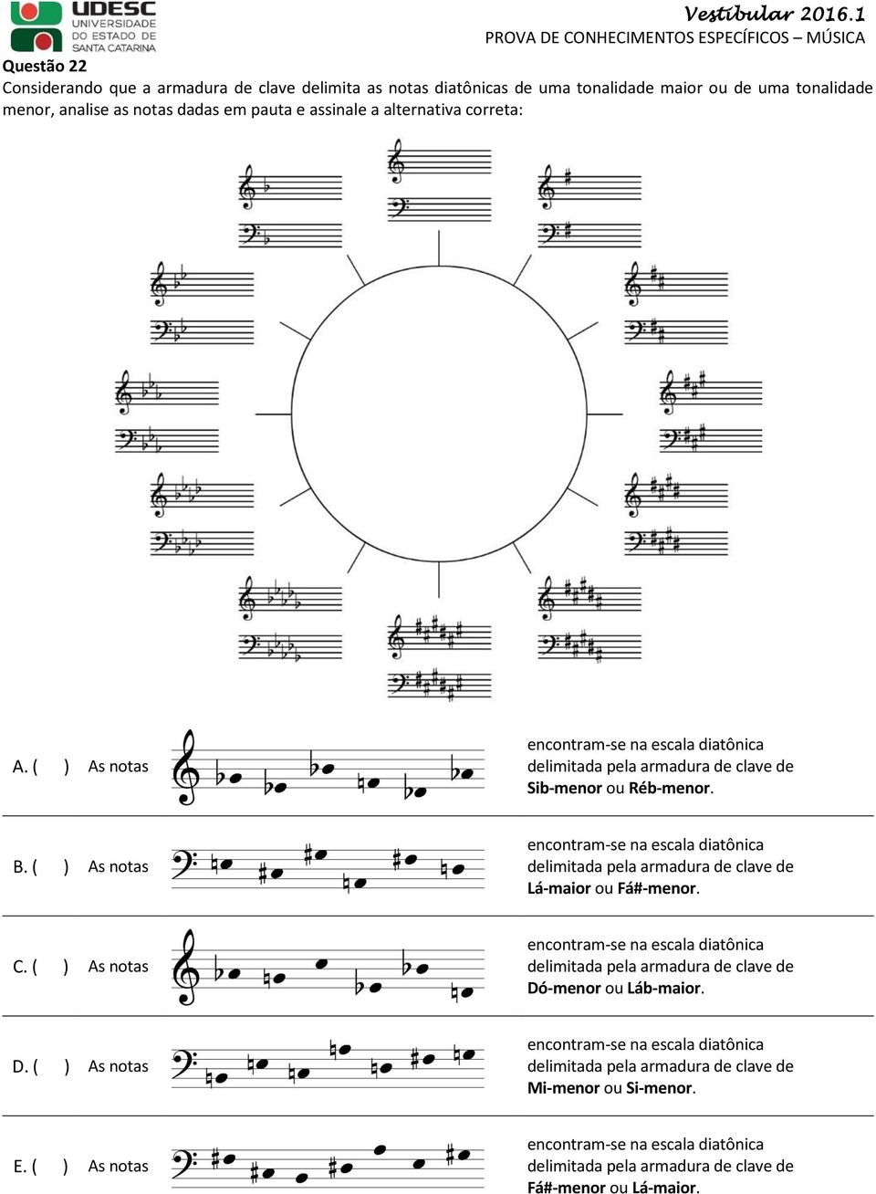 ( ) As notas encontram-se na escala diatônica delimitada pela armadura de clave de Lá-maior ou Fá#-menor. C.