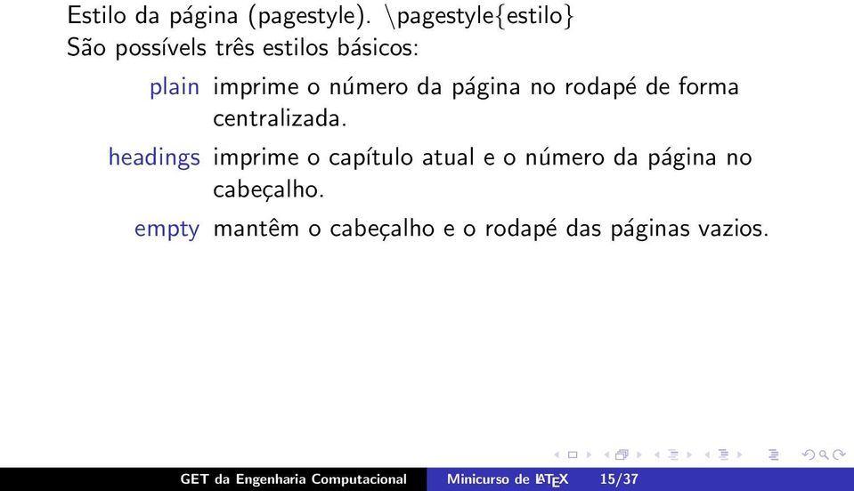 página no rodapé de forma centralizada.