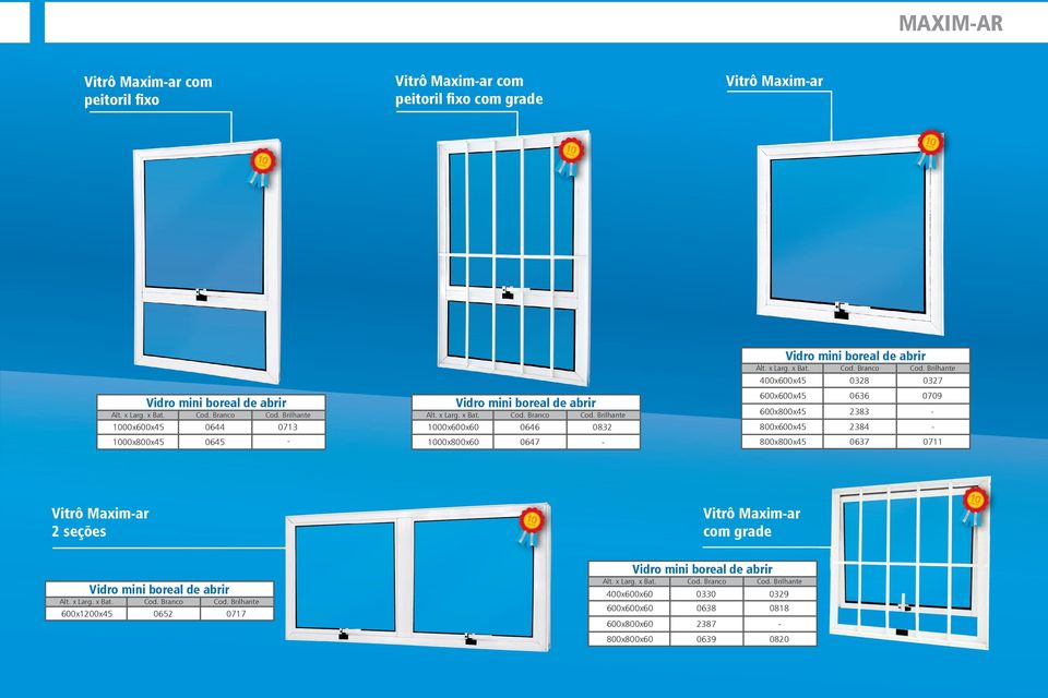 0327 600x600x45 0636 0709 600x800x45 2383 800x600x45 2384 800x800x45 0637 0711 Vitrô Maximar 2 seções Vitrô Maximar com grade Vidro mini