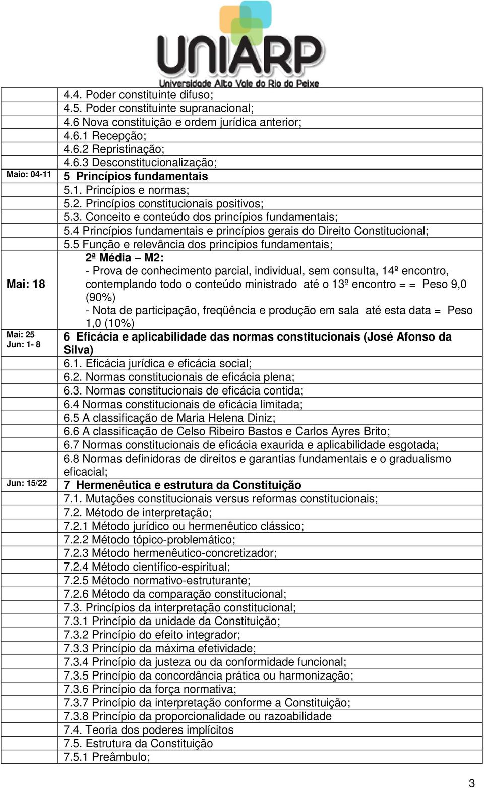 4 Princípios fundamentais e princípios gerais do Direito Constitucional; 5.