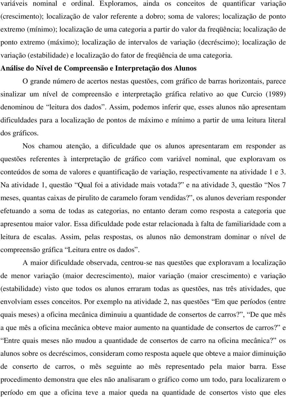 partir do valor da freqüência; localização de ponto extremo (máximo); localização de intervalos de variação (decréscimo); localização de variação (estabilidade) e localização do fator de freqüência