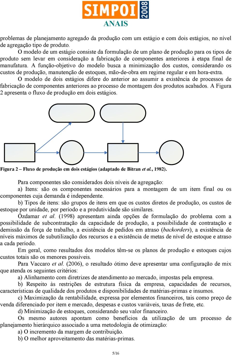 A função-objeivo do modelo busca a minimização dos cusos, considerando os cusos de produção, manuenção de esoques, mão-de-obra em regime regular e em hora-exra.