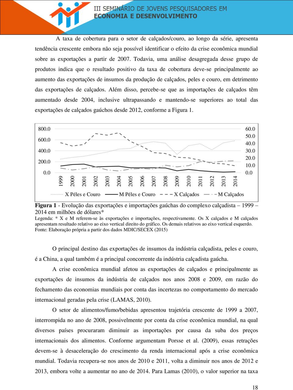 Todavia, uma análise desagregada desse grupo de produtos indica que o resultado positivo da taxa de cobertura deve-se principalmente ao aumento das exportações de insumos da produção de calçados,