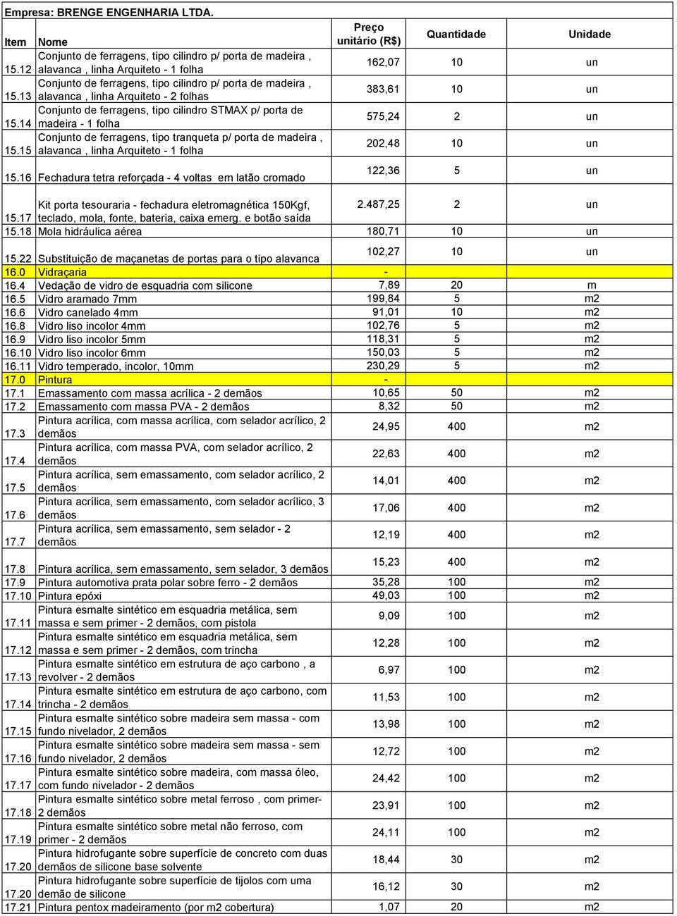 15 alavanca, linha Arquiteto - 1 folha 15.