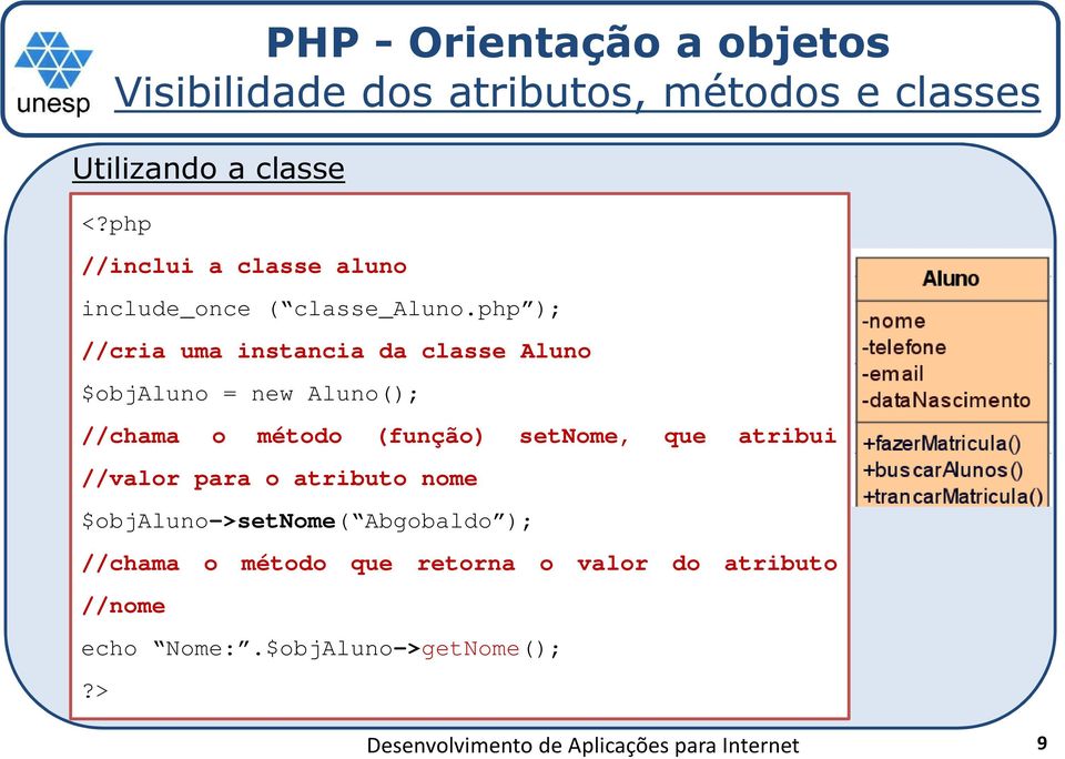 php ); //cria uma instancia da classe Aluno $objaluno = new Aluno(); //chama o método (função)