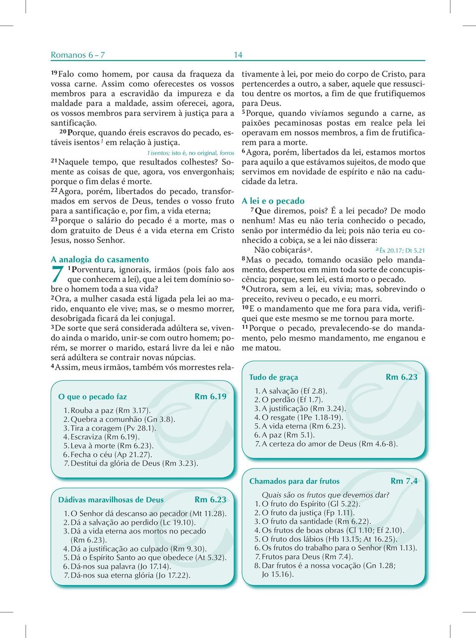 20 Porque, quando éreis escravos do pecado, estáveis isentos 1 em relação à justiça. 1 isentos; isto é, no original, forros 21 Naquele tempo, que resultados colhestes?