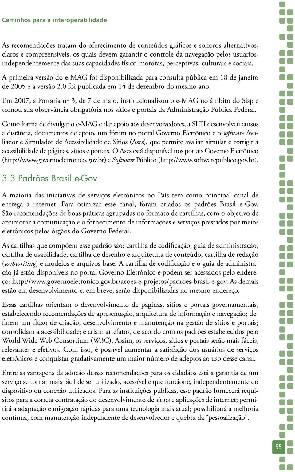 A primeira versão do e-mag foi disponibilizada para consulta pública em 18 de janeiro de 2005 e a versão 2.0 foi publicada em 14 de dezembro do mesmo ano.