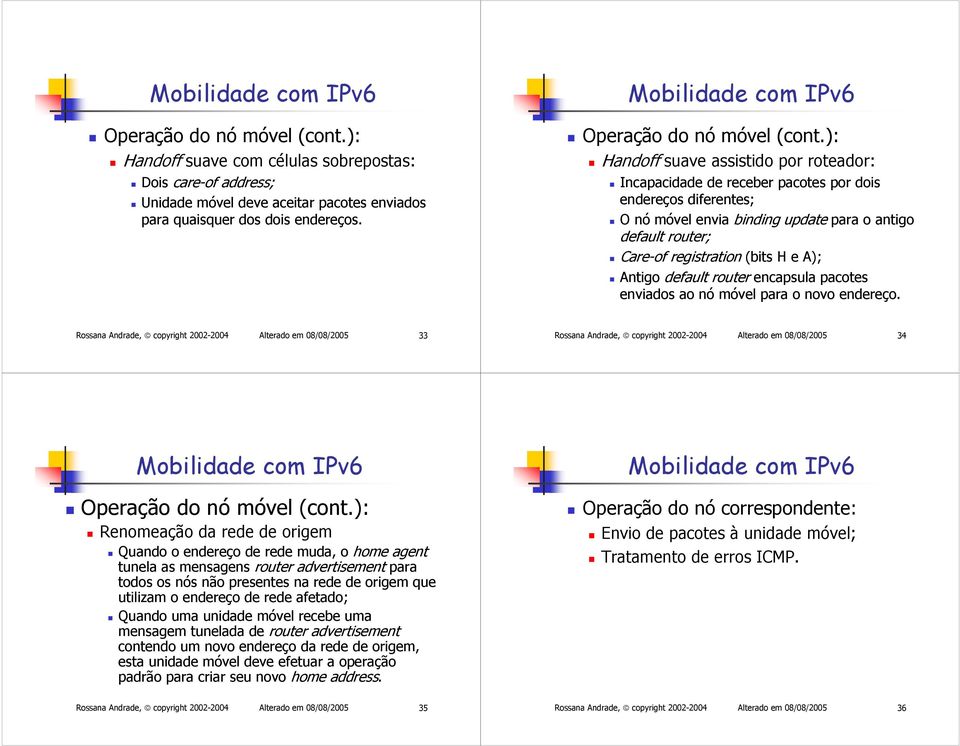 A); Antigo default router encapsula pacotes enviados ao nó móvel para o novo endereço.