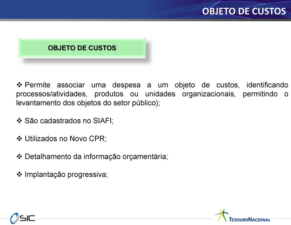 permitindo o levantamento dos objetos do setor público); São cadastrados no SIAFI;