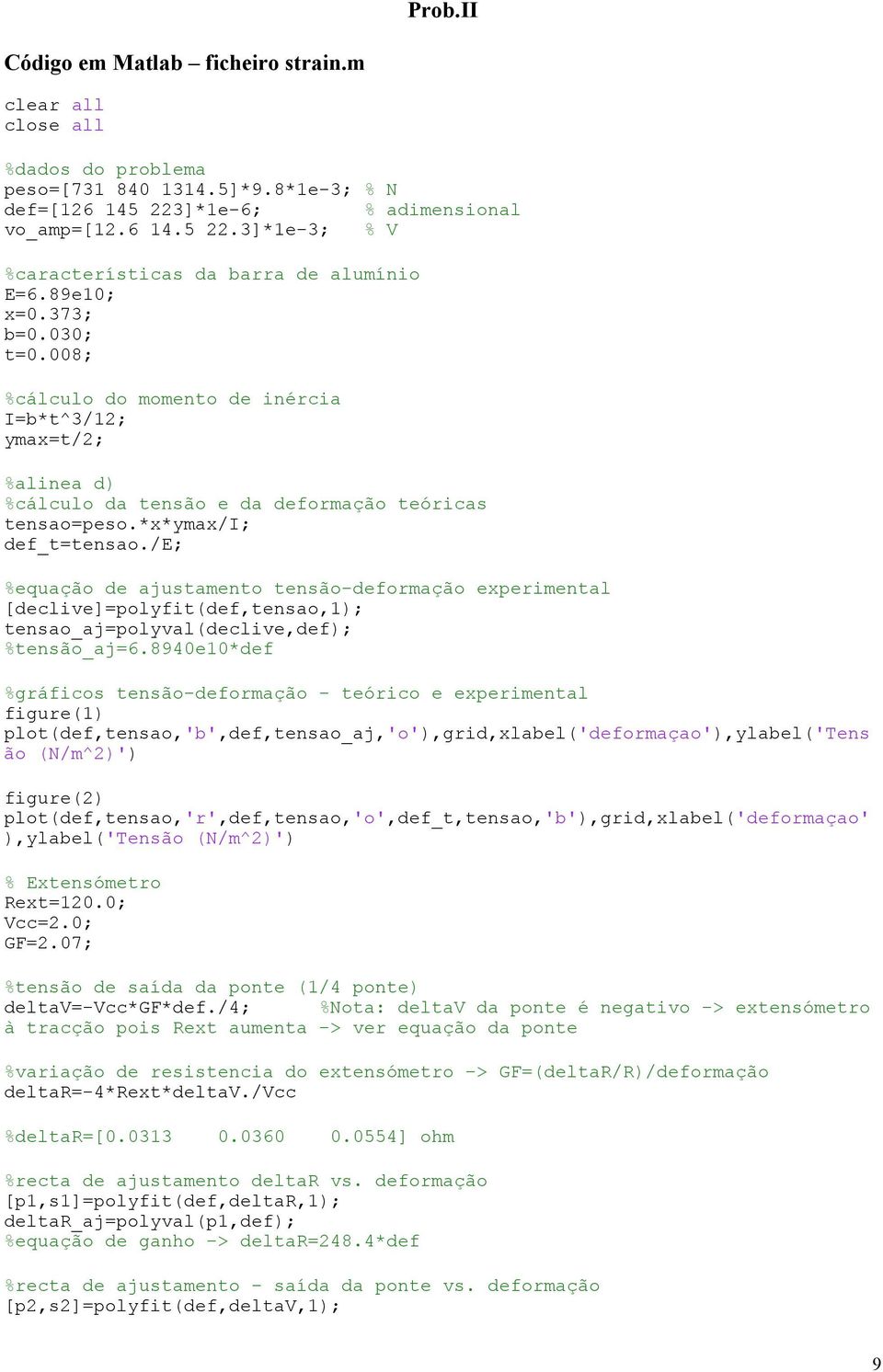 /e; %equação de ajustamento tensão-deformação experimental [declive]=polyfit(def,tensao,); tensao_aj=polyval(declive,def); %tensão_aj=6.