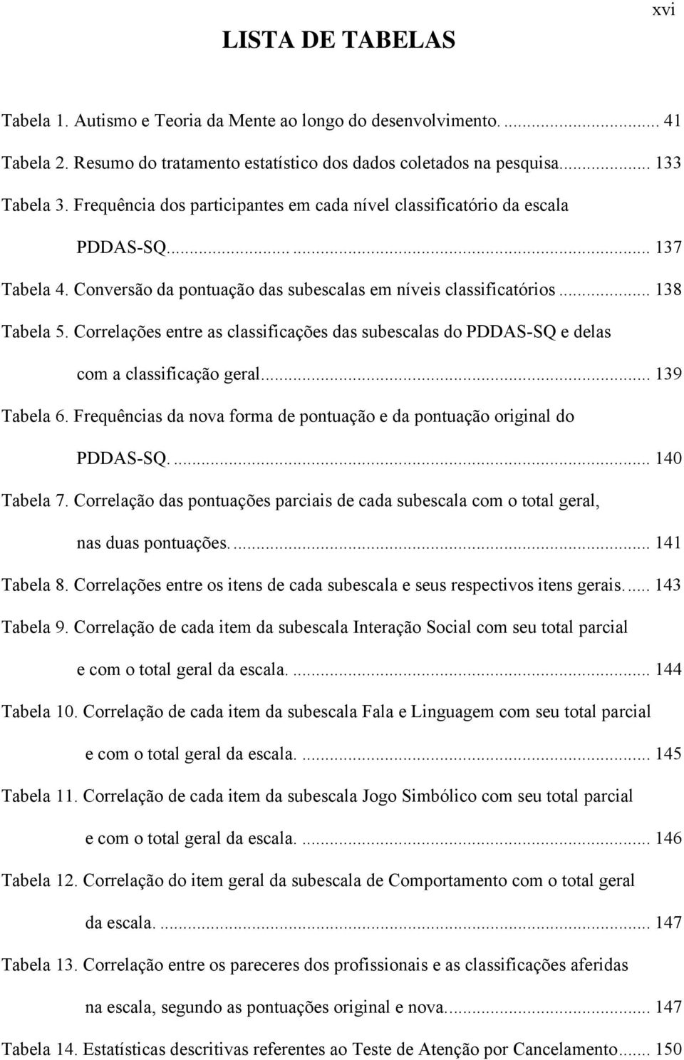 Correlações entre as classificações das subescalas do PDDAS-SQ e delas com a classificação geral.... 139 Tabela 6. Frequências da nova forma de pontuação e da pontuação original do PDDAS-SQ.