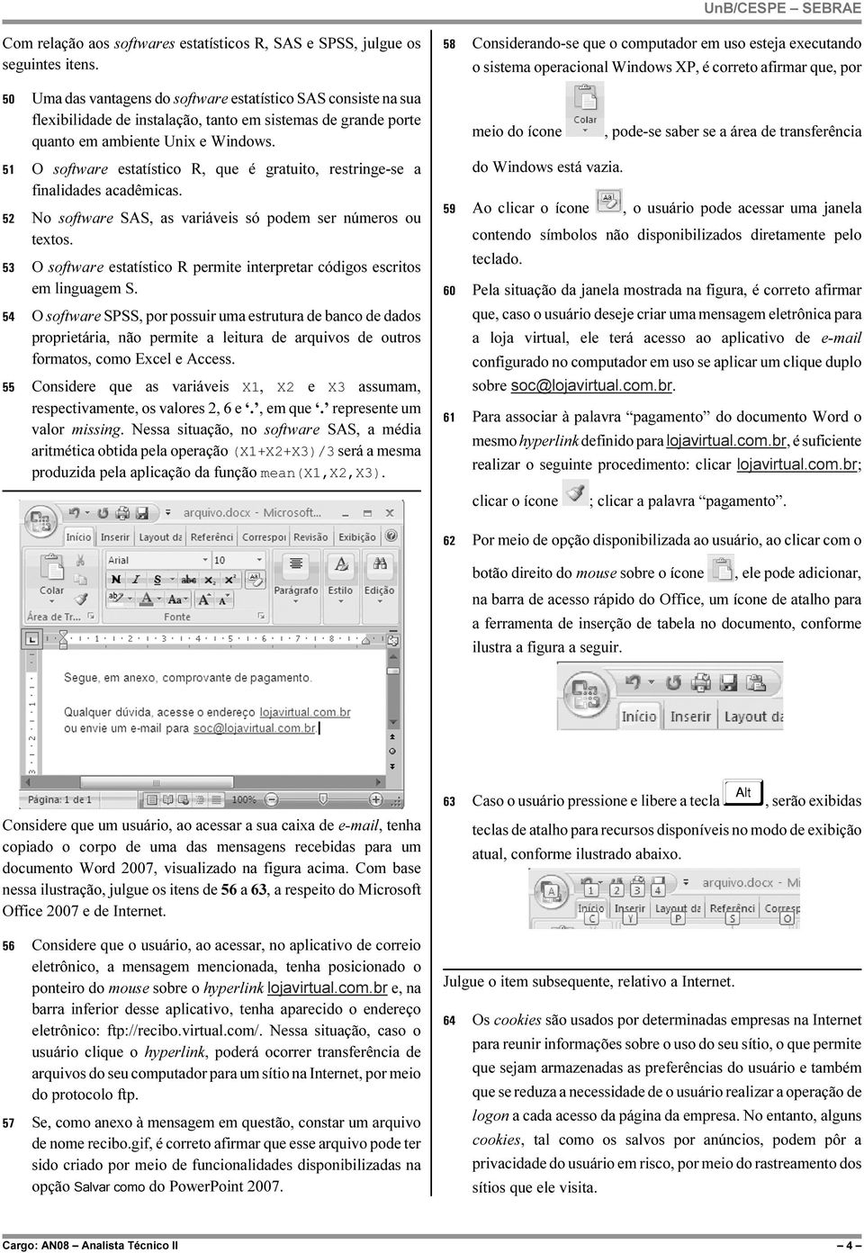 51 O software estatístico R, que é gratuito, restringe-se a finalidades acadêmicas. 52 No software SAS, as variáveis só podem ser números ou textos.