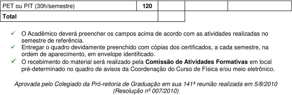 O recebimento do material será realizado pela Comissão de Atividades Formativas em local pré-determinado no quadro de avisos da Coordenação do