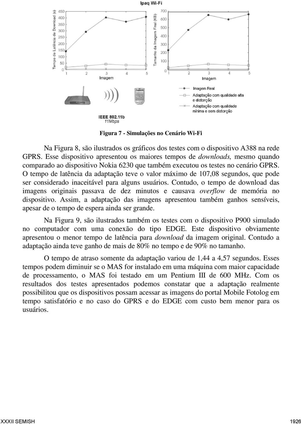 O tempo de latência da adaptação teve o valor máximo de 107,08 segundos, que pode ser considerado inaceitável para alguns usuários.