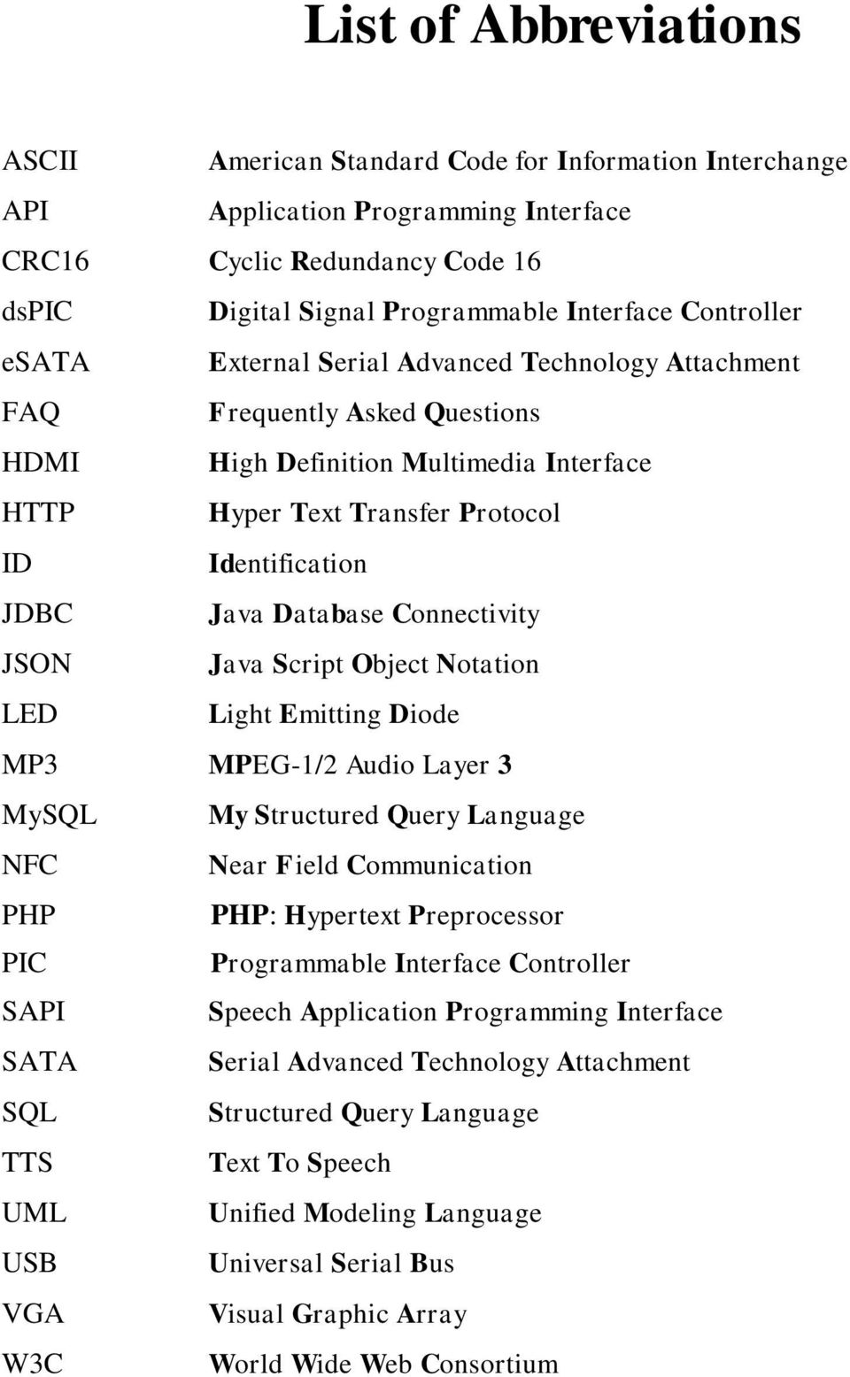 Database Connectivity JSON Java Script Object Notation LED Light Emitting Diode MP3 MPEG-1/2 Audio Layer 3 MySQL My Structured Query Language NFC Near Field Communication PHP PHP: Hypertext